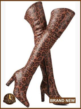 Thigh High Chunky Heel Boots Pointed Toe Long Boots with Zipper